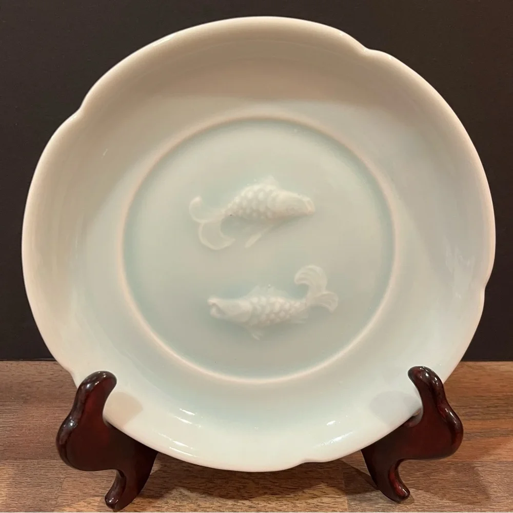 5 Vintage Horchow Koi Celadon Plates